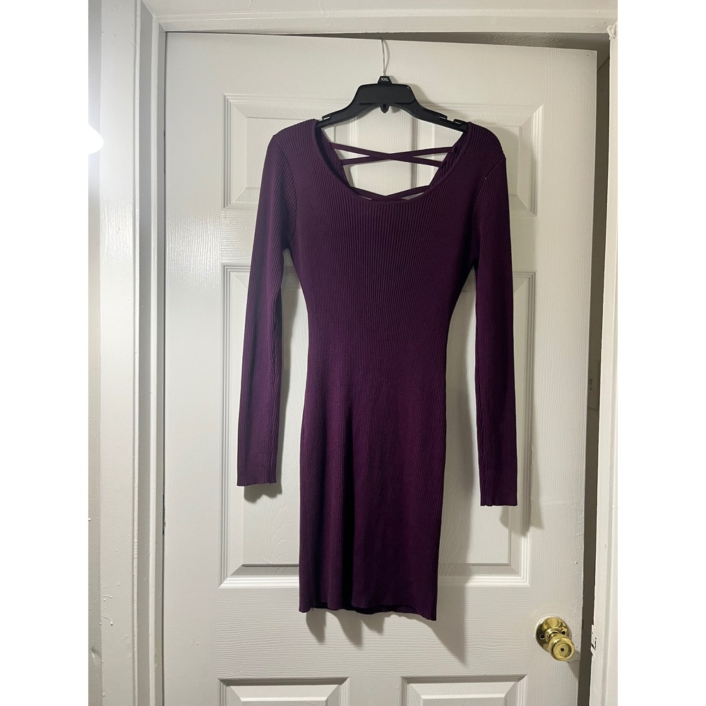 rue21 Womens Purple‎ Ribbed Knit Long Sleeve Strappy Crisscross Back Mini Dress
